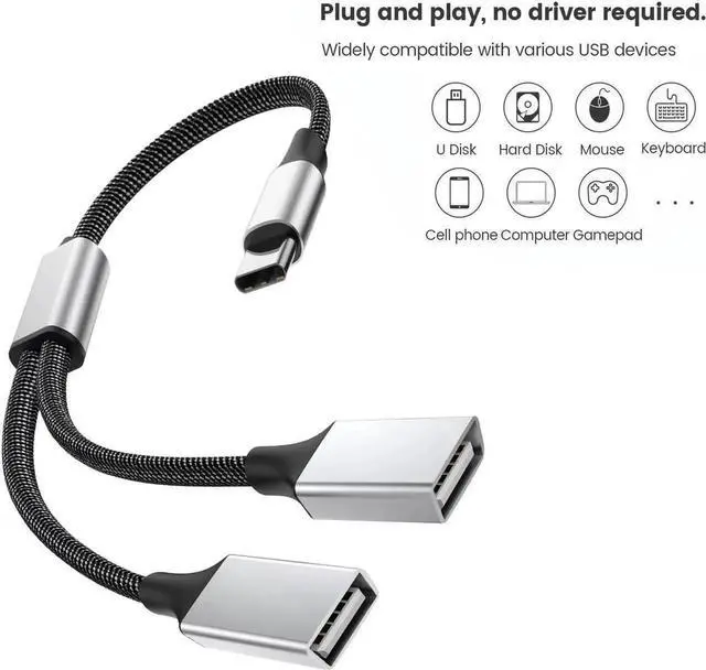 Alt view image 3 of 7 - JAENFONG USB C Male to Dual USB Female Adapter, USB C to USB Splitter, Type C to Two USB A 2.0 OTG Adapter, Multiple Hub for Laptop/Tablet/Telephone/Flash Disk Drive/Gaming Consoles,2 Ports 0.8ft