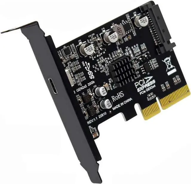 Alt view image 2 of 7 - JAENFONG USB C 20Gbps PCIe 3.0 Card,PCI Express x4 to USB 3.2 Gen2X2 Type-C Expansion Card with Full-Profile & Low-Profile Bracket,USB 3.2 20Gb/s to PCIe Add On Card Adapter - SATA Powered