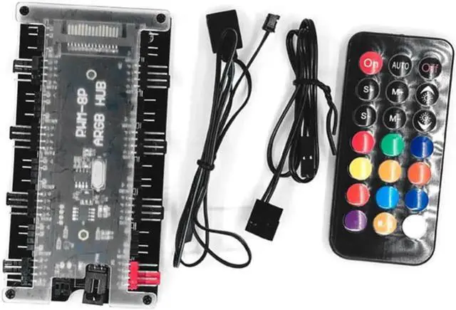 Main image of JAENFONG 3-Pin ARGB Hub for Desktop PC Case RGB LED Hub Extension Cable Remote Control 8 Port Power PWM Fan Hub Splitter