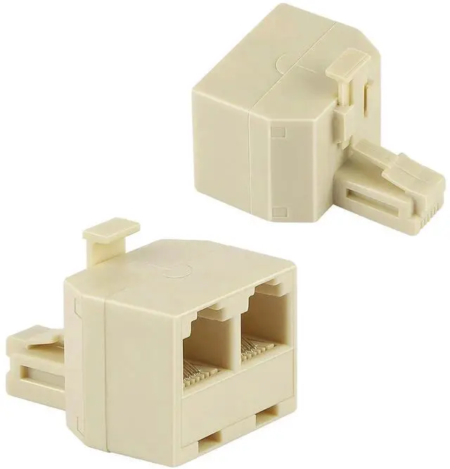 Main image of JAENFONG RJ11 Duplex Wall Jack Adapter Dual Phone Line Splitter Wall Jack Plug 1 to 2 Modular Converter Adapter for Office Home Fax Model Cordless Phone System, Cream(2 Pack)