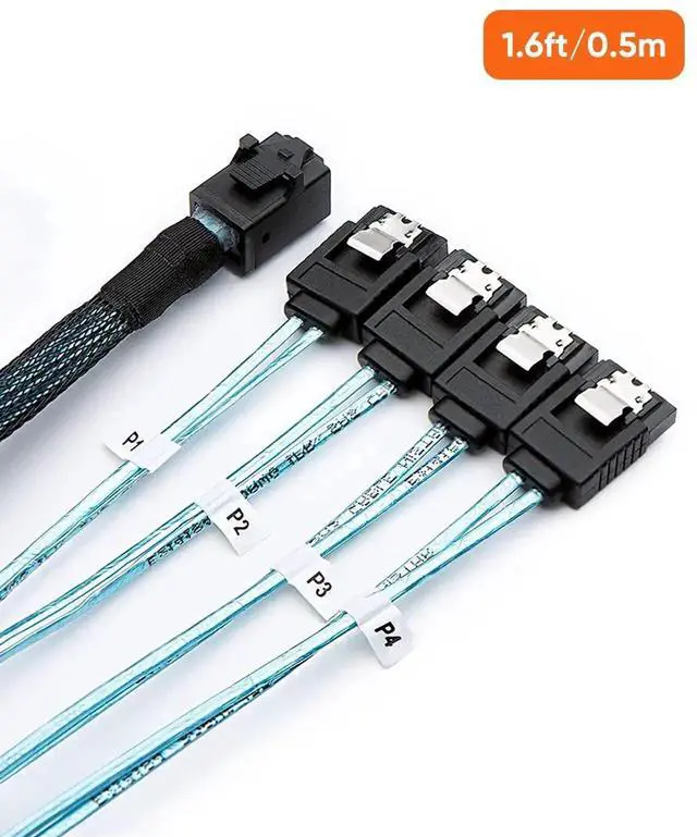 Alt view image 7 of 7 - JAENFONG 2-Pack 1.6FT/0.5M Internal HD Mini SAS SFF-8643 Host to 4X SATA Target Cable, SFF 8643 to 4 SATA Cable, SFF-8643 for Controller, 4 Sata Connect to Hard Drive