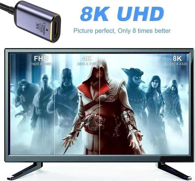 Alt view image 4 of 6 - JAENFONG Mini DisplayPort 1.4 Source to HDMI 2.1 Display 8K 60hz UHD 4K Mini-DP to HDMI Male Monitor Adapter Cable