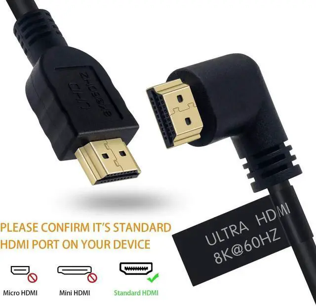 Alt view image 4 of 7 - JAENFONG 8K HDMI Cable 2feet, HDMI 2.1 Cable 90 Degree Left Angle HDMI Male to Male 8K HDMI Cable 48gbps 2.1 Cable Support 8K@60Hz 4K@120 7680P 8K HDMI 2.1 Cable for TV/Xbox /PS4 /PS5(2FT=0.6M)