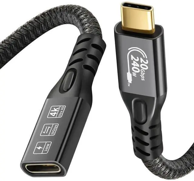 Alt view image 2 of 7 - JAENFONG 20Gbps USB C 3.2 Extension Cable, 10FT USBC 3.2 Gen2 Type-c Male to Female Extender Cable Ultra HD 4K@60Hz 240W Charging 20Gbps Data Transfer Compatible with External SSD eGPU