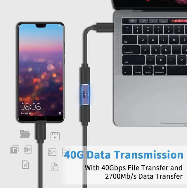 Alt view image 2 of 6 - JAENFONG USB C Female to Female Adapter, USB C Coupler 240W Power Delivery, 40Gbps Type C Extender Adapter with 8K@60Hz Video Compatible for iPad, MacBook,Thunderbolt 4/3, (2Pack)