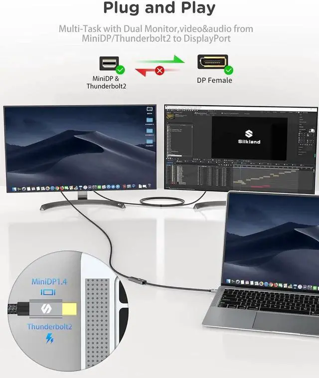Alt view image 5 of 7 - JAENFONG 8K Mini DisplayPort to DisplayPort 1.4 Adapter 8K@60Hz 4K@144Hz Mini DP to DP Adapter HDR DSC1.2 G-Sync FreeSync Mini DP [Thunderbolt 2] Gaming Laptop MacBook iMac Monitor VR