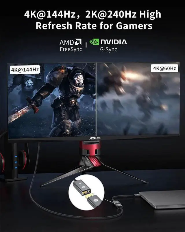 Alt view image 6 of 7 - JAENFONG 8K Mini DisplayPort to DisplayPort 1.4 Adapter 8K@60Hz 4K@144Hz Mini DP to DP Adapter HDR DSC1.2 G-Sync FreeSync Mini DP [Thunderbolt 2] Gaming Laptop MacBook iMac Monitor VR