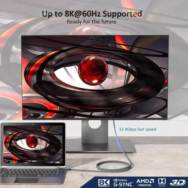 Alt view image 5 of 7 - JAENFONG 8K Mini DisplayPort to Displayport 1.4 Cable 6.6Ft Thunderbolt to DP Cable 8K@60Hz 4K@144Hz Thunderbolt 2(Video Output) Compatible with MacBook iMac Mac Mini to DP Monitor