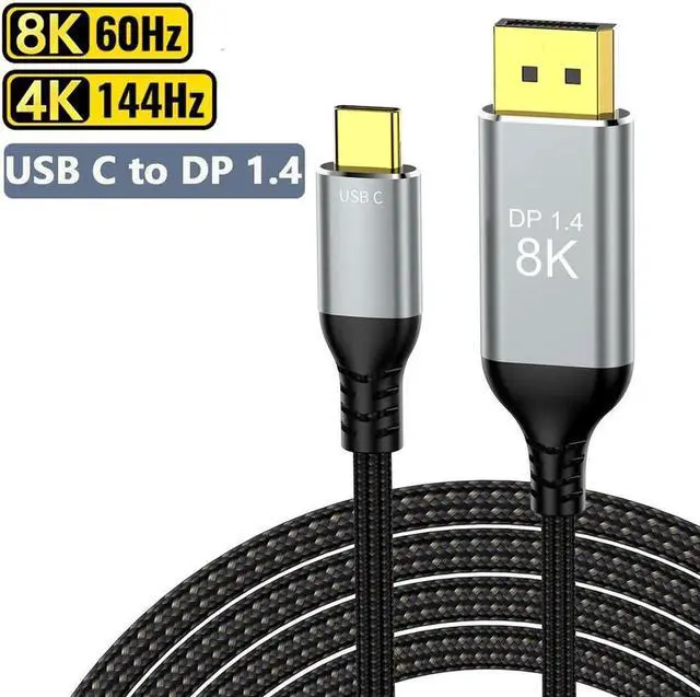 Main image of JAENFONG USB Type C to DisplayPort 1.4 Cable 10ft/3m, 32.4Gbps, 8K@60Hz or 4K@144HZ, with HBR3, DSC, HDCP 2.2, DP Alt Mode, Backwards Compatible, Works with Windows, MacOS, iPadOS, Android, and More