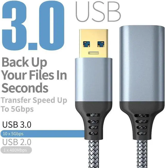 Alt view image 2 of 7 - JAENFONG USB 3.0 Extension Cable Type A Male to Female Extension Cord, High Data Transfer Compatible with USB Keyboard, Mouse, Flash Drive, Hard Drive Gray 1.64 ft.