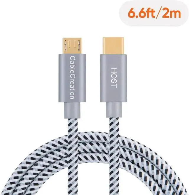 Alt view image 7 of 7 - JAENFONG Micro USB to USB C Cable 6.6 FT, Braided USB C to Micro USB OTG Cable, Type C to USB Micro Compatible with Raspberry Pi Zero MacBook Pro Air S22 Pixel, etc, 2M Space Gray