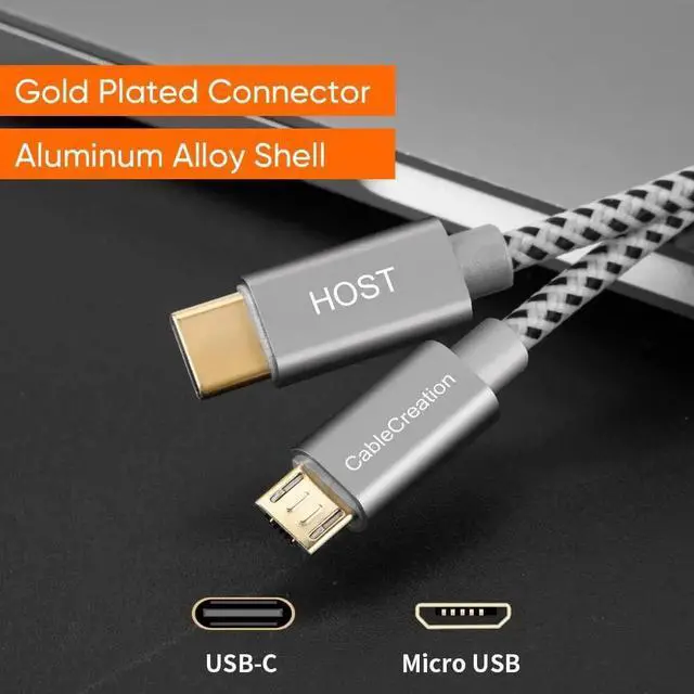 Alt view image 5 of 7 - JAENFONG Micro USB to USB C Cable 6.6 FT, Braided USB C to Micro USB OTG Cable, Type C to USB Micro Compatible with Raspberry Pi Zero MacBook Pro Air S22 Pixel, etc, 2M Space Gray