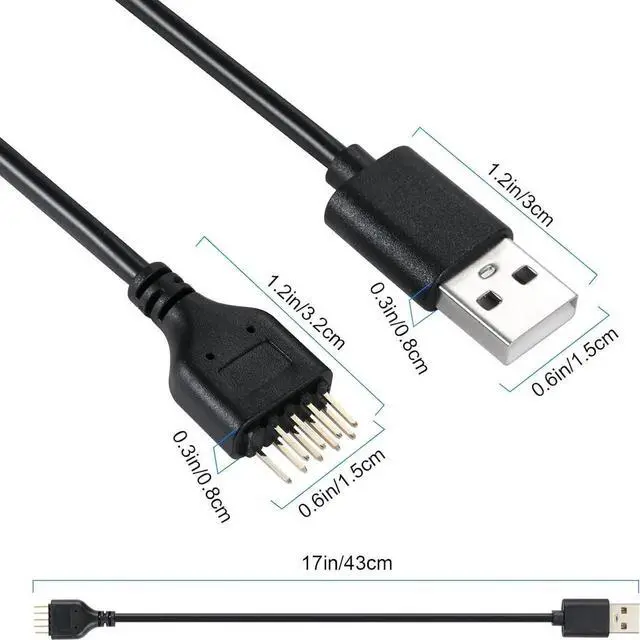 Alt view image 2 of 7 - JAENFONG Motherboard USB 2.0 9-PIN to USB A Header Cable,USB 9PIN Header Extension Cable Adapter for USB Device