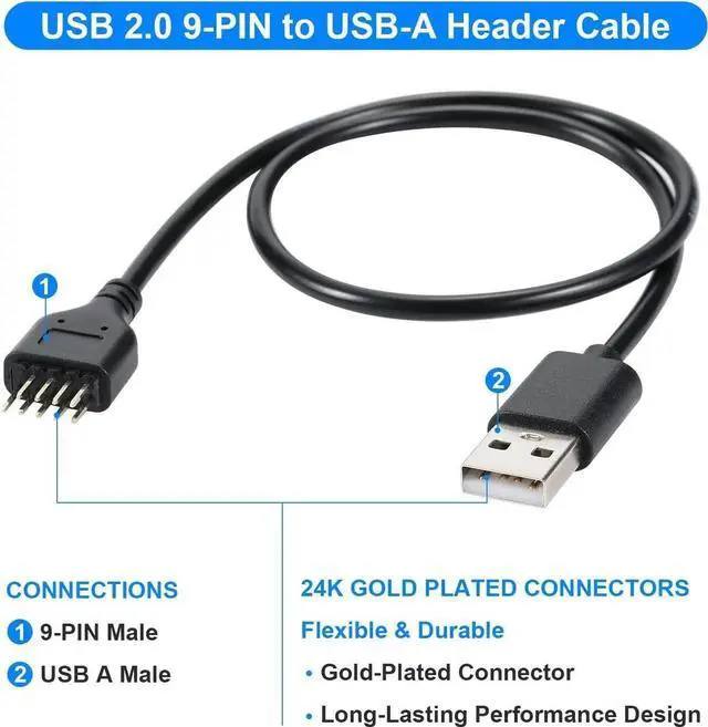 Alt view image 4 of 7 - JAENFONG Motherboard USB 2.0 9-PIN to USB A Header Cable,USB 9PIN Header Extension Cable Adapter for USB Device