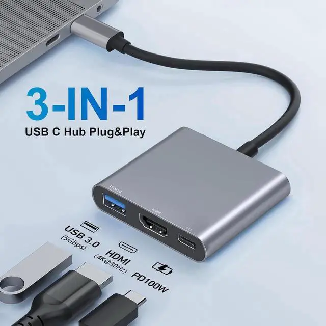 Alt view image 5 of 6 - JAENFONG USB C to HDMI Adapter USB C Digital AV Multiport Adapter USB Type C Converter to 4K HDMI USB 3.0 100W PD for MacBook Pro/Air iPad Pro Chromebook HP etc