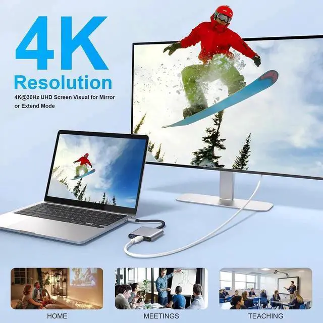 Alt view image 3 of 6 - JAENFONG USB C to HDMI Adapter USB C Digital AV Multiport Adapter USB Type C Converter to 4K HDMI USB 3.0 100W PD for MacBook Pro/Air iPad Pro Chromebook HP etc