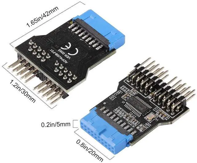 Alt view image 2 of 7 - JAENFONG USB 3.0 9PIN to USB2.0 9PIN Front Panel Socket Adapter Card,USB 3.0 Motherboard 19PIN to Dual 9-PIN Interface Expansion Card