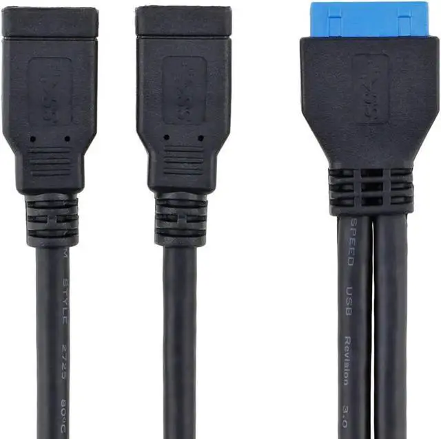 Alt view image 3 of 4 - JAENFONG 2 Port Internal USB 3.0 Motherboard 20-Pin Header to 2x USB 3.0 A 10-Inch Fem