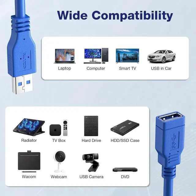 Alt view image 6 of 7 - JAENFONG Short USB 3.0 Extension Cable USB-A Extender Male to Female 5Gbps (1FT,2-Pack)