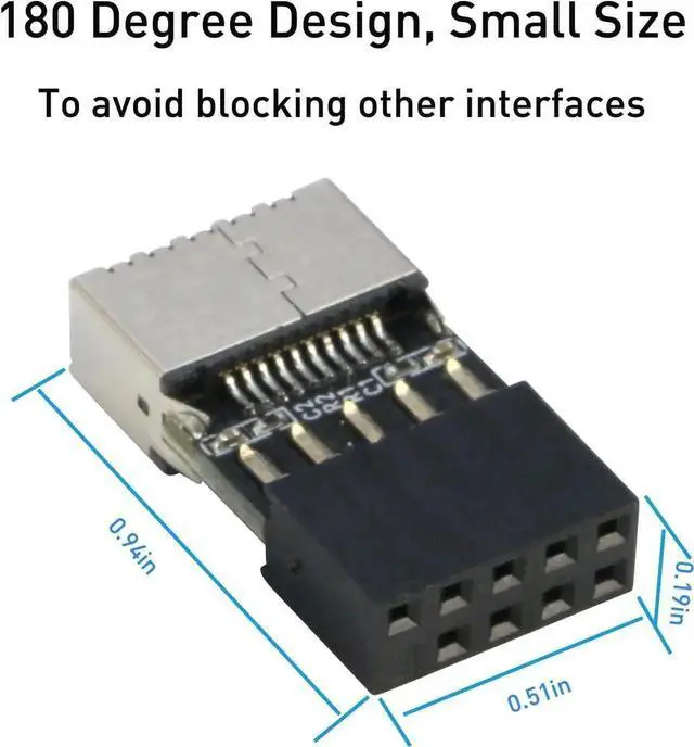 Alt view image 4 of 7 - JAENFONG USB 2.0 to USB 3.2 Gen 1 Header Adapter [2-Pack] Internal 9Pin Female to USB 3.1 Type-E (A-Key) Female Converter for Extending USB C Ports on Front Panel of PC