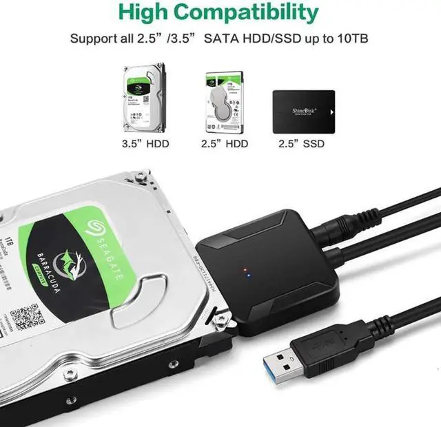 Alt view image 3 of 7 - JAENFONG USB 3.0 to SATA Adapter Cable for 2.5" 3.5" SSD/HDD Drives, SATA to USB 3.0 External Converter 22 pin Hard Drive Connector [Support 3.5 inch HDD, NOT Include 12V 2A Power Adapter]