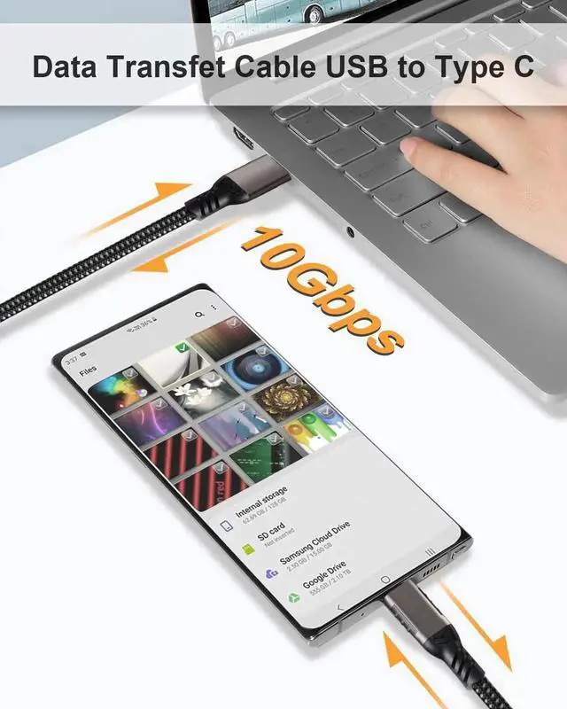 Alt view image 7 of 7 - JAENFONG USB A to USB C Cable [2 Pack 6.6ft], USB 3.1/3.2 Data Transfer and 60W 3A Fast Charging Cable, for Android Auto S-a-m s-u-n-g Galaxy S23 S22 S21 S20 Ultra and Other Type C Phone Laptop PC Dev