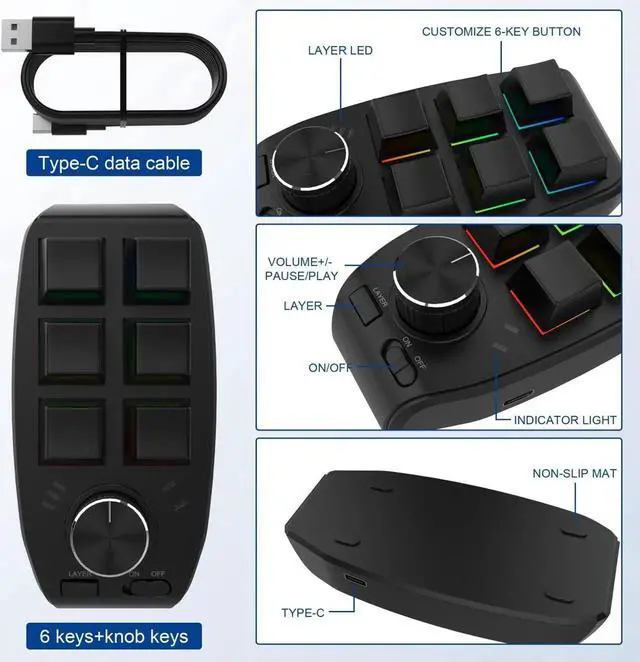 Alt view image 5 of 5 - JAENFONG Bluetooth Wireless RGB Custom Mechanical Keyboard 6 Keys 1 Knob Programming Gaming Keypad