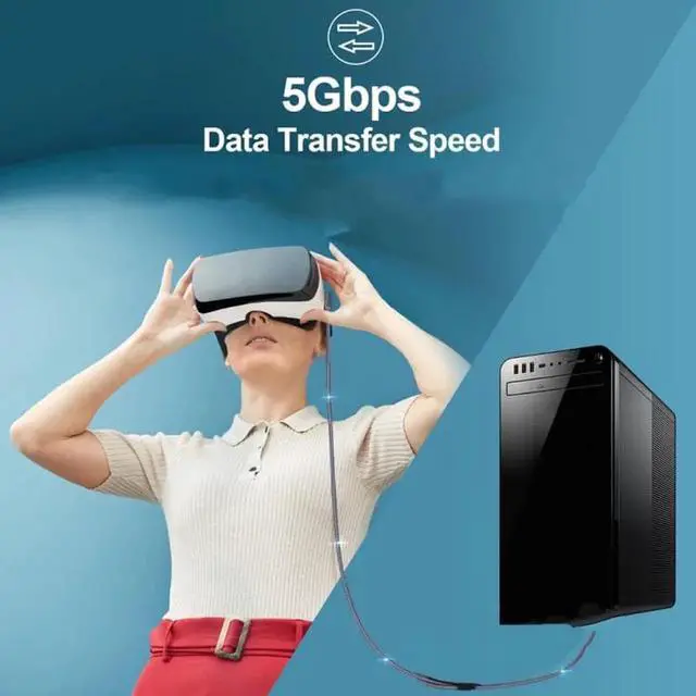 Alt view image 3 of 6 - JAENFONG USB3.2 Gen1 VR Link Streamline For Oculus Quest 2, Model: A-C Aluminum Shell 5M Braided Wire -5M