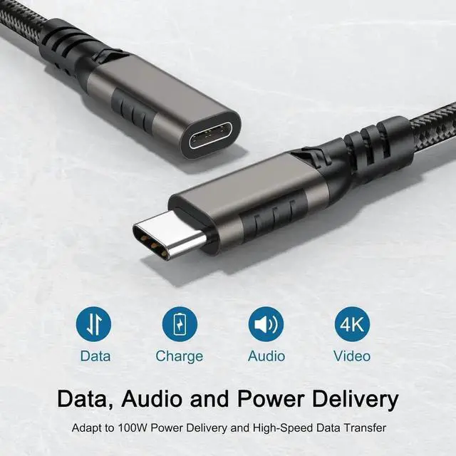 Alt view image 7 of 7 - JAENFONG 1 Pack/3.3FT USB C Extension Cable, 10Gbps/USB3.2 Fast Transfer USB Type C Extender 100W/5A Charging Compatible with PSVR2/USB C Hub/MacBook Air M2 Pro/iPad Pro/Magsafe Charger/XPS
