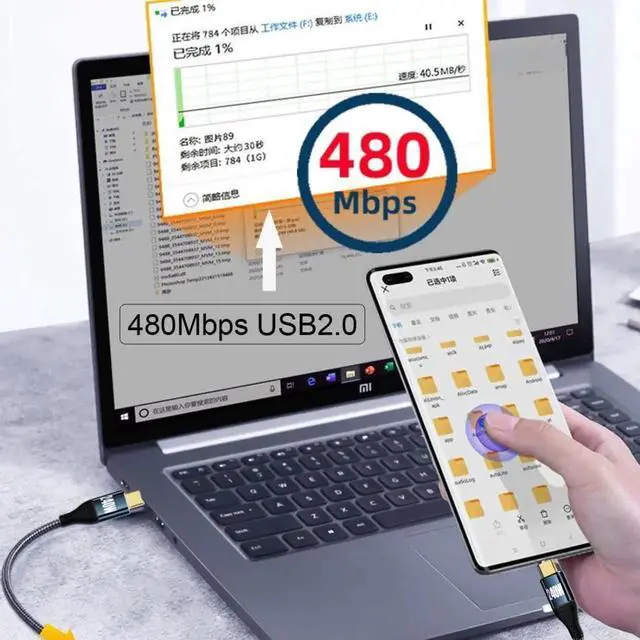 Alt view image 2 of 7 - JAENFONG USB C to USB C 240W Cable,USB Type C Male to Male Cable 480Mbps 48V 5A Compatible with USB2.0 100W Charging 1.0M