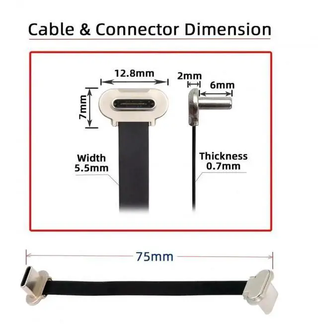 Alt view image 5 of 7 - JAENFONG Cable Angled USB-C Type C to USB-C Ultra Slim Flat Power USB2.0 Data Cable 65W Fast Charge for Laptop Tablet Phone 7cm