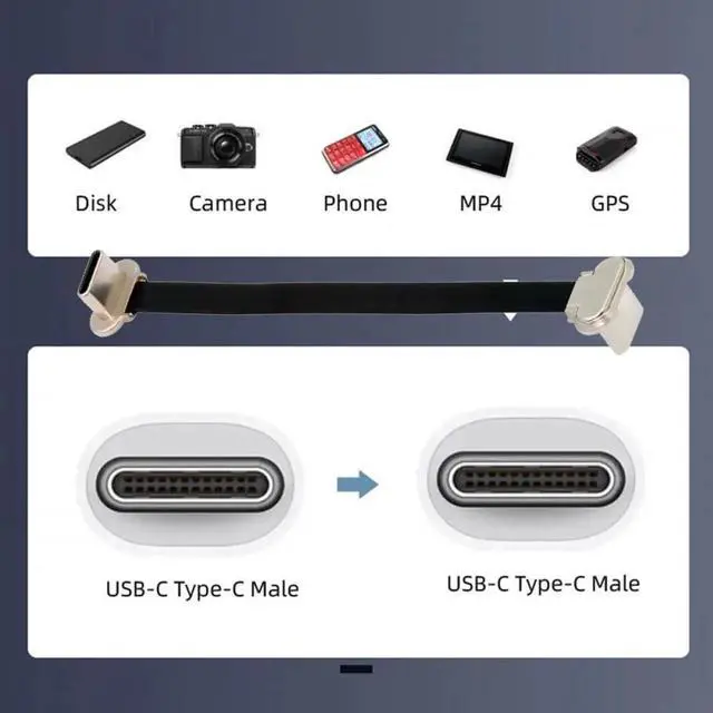 Alt view image 3 of 7 - JAENFONG Cable Angled USB-C Type C to USB-C Ultra Slim Flat Power USB2.0 Data Cable 65W Fast Charge for Laptop Tablet Phone 7cm