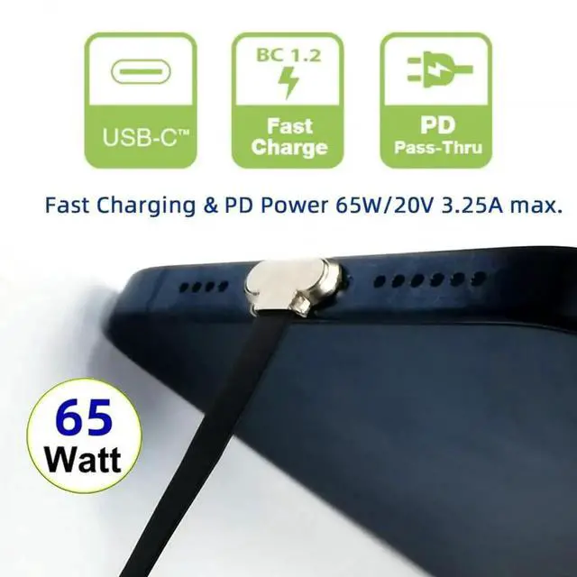 Alt view image 2 of 7 - JAENFONG Cable Angled USB-C Type C to USB-C Ultra Slim Flat Power USB2.0 Data Cable 65W Fast Charge for Laptop Tablet Phone 7cm