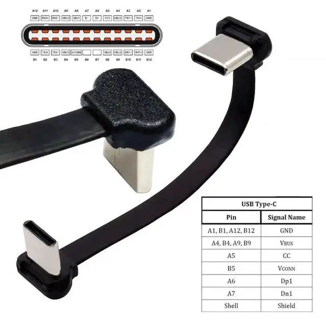Alt view image 5 of 7 - JAENFONG Cable USB-C Type C to USB-C Ultra Slim Flat Power USB2.0 Data Cable Angled Connector 65W Fast Charge for Laptop Tablet Phone Black