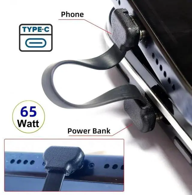 Alt view image 6 of 7 - JAENFONG Cable USB-C Type C to USB-C Ultra Slim Flat Power USB2.0 Data Cable Angled Connector 65W Fast Charge for Laptop Tablet Phone Black