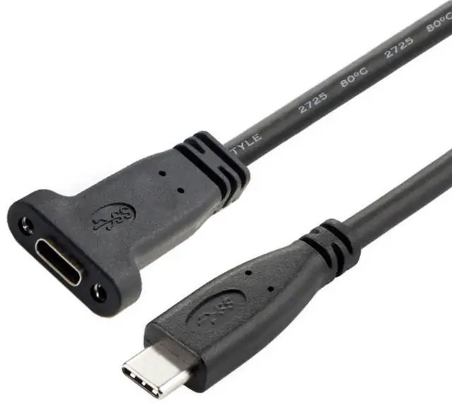 Alt view image 7 of 7 - JAENFONG USB C to C Cable USB 3.1 Type C Male to Female Data Extension Cable with Panel Mount Screw Hole 20cm