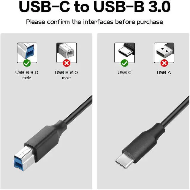 Alt view image 6 of 6 - JAENFONG 3FT USB C to USB B 3.0 Cable USB 3.0 Type C to Type B Printer Cable Compatible with Docking Station, External Hard Drivers, Scanner and More