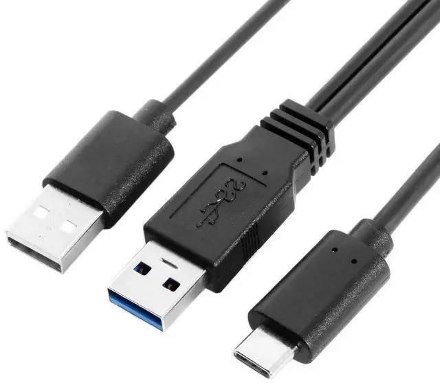 Alt view image 4 of 6 - JAENFONG Type-C USB 3.0 Power Y Cable, Dual USB3.0 Data & USB2.0 Power A Male to USB-C USB 3.0 Cable with Extra Power for SSD HDD