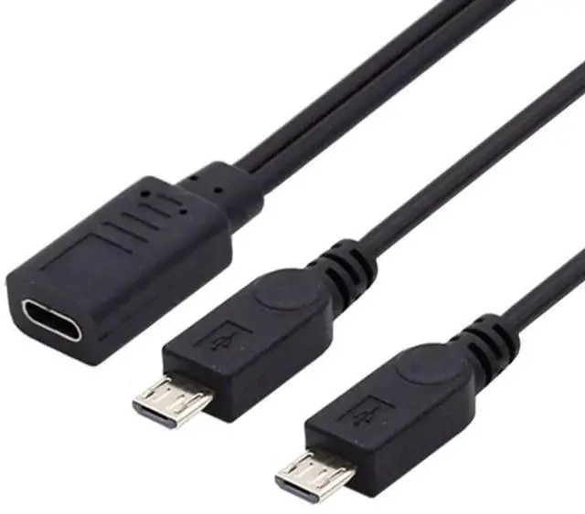 Alt view image 4 of 7 - JAENFONG USB C Splitter Multi Charging Cable,USB C 1 to 2 Micro USB Charge Extension Cable Supports Charging Two Devices at The Same Time 0.98FT/0.3M