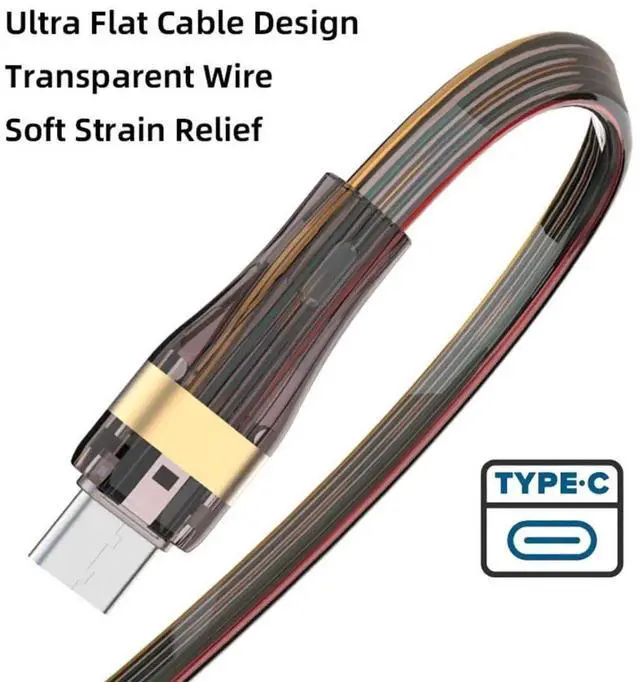 Alt view image 5 of 7 - JAENFONG USB C to C Flat Cable, USB 2.0 Type C Male to Male 480Mbps Data Transfer PD 65W Fast Charging Cable 3.28FT/1.0M