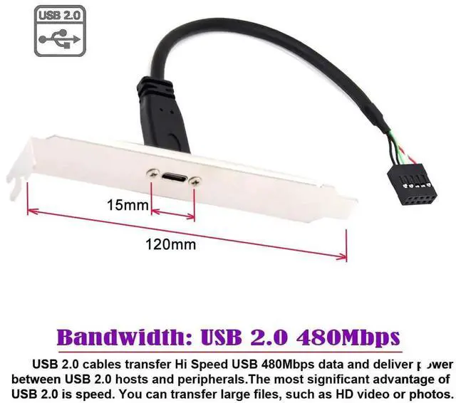 Alt view image 6 of 7 - JAENFONG Cable USB 3.1 Type C USB-C Female to USB 2.0 Motherboard 9pin 10pin Header Cable with Bracket Single Port