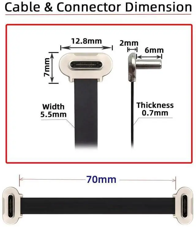 Alt view image 2 of 7 - JAENFONG Cord Dual Angled Ultra Slim Flat USB-C Type C to USB-C Power USB2.0 Data Cable 65W Fast Charge for Laptop Tablet Phone