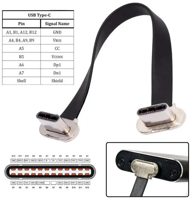 Alt view image 5 of 7 - JAENFONG Cord Dual Angled Ultra Slim Flat USB-C Type C to USB-C Power USB2.0 Data Cable 65W Fast Charge for Laptop Tablet Phone