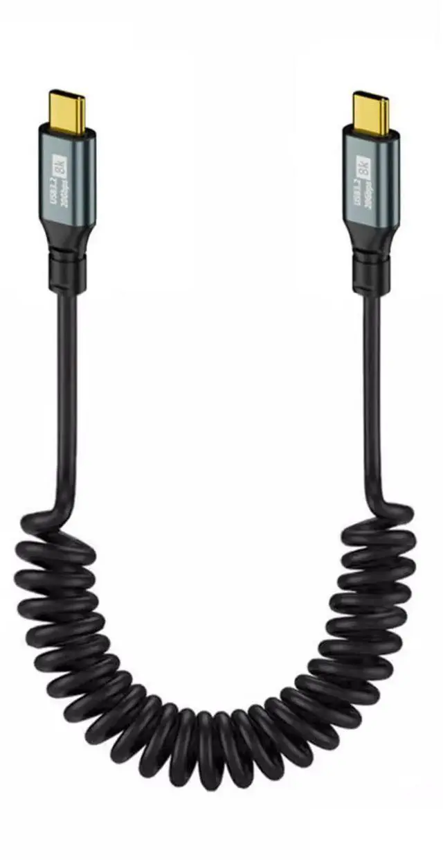 Main image of JAENFONG USB C to C Coiled Cable USB 3.2 Gen 2x2 20Gbps PD 100W 8K@60Hz Data Transfer Fast Charging Extension Cable 6ft 1.8M