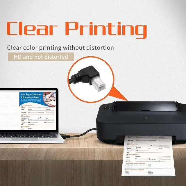 Alt view image 3 of 7 - JAENFONG USB Printer Cable 90 Degree USB 2.0 A Male to B Male Printer Scanner USB B Cable Cord with 480Mbps High Speed Printing, 1.5M(Right Angle)