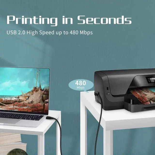 Alt view image 6 of 7 - JAENFONG USB Printer Cable 90 Degree USB 2.0 A Male to B Male Printer Scanner USB B Cable Cord with 480Mbps High Speed Printing, 1.5M(Right Angle)