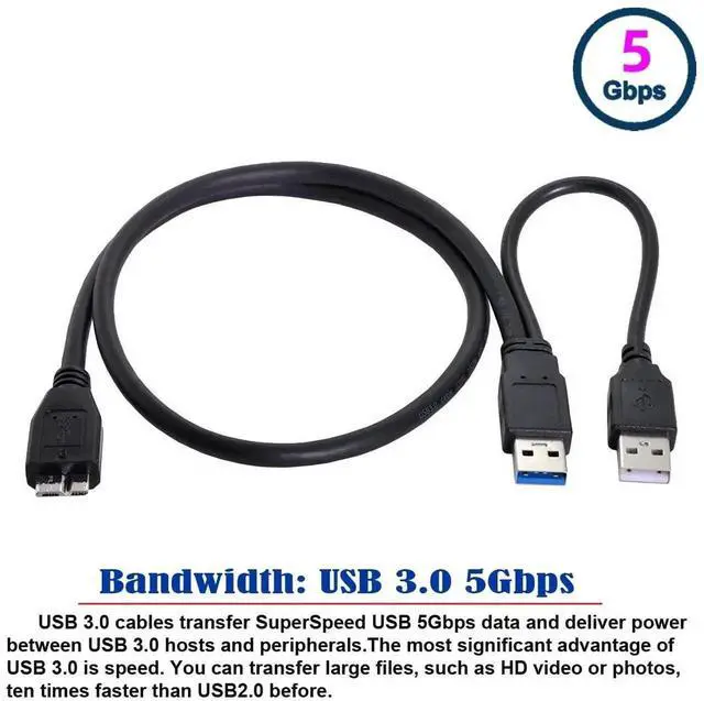 Alt view image 7 of 7 - JAENFONG Micro USB 3.0 Power Y Cable, Dual USB3.0 Data & USB2.0 Power A Male to Micro USB 3.0 Cable with Extra Power for SSD HDD