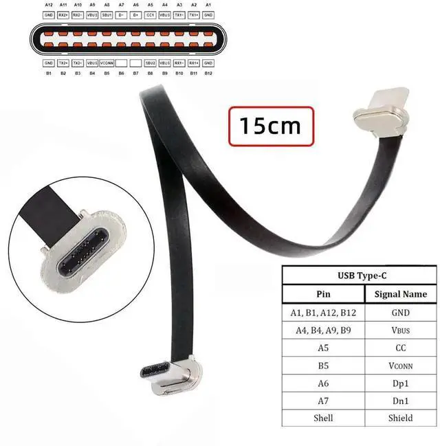 Alt view image 2 of 7 - JAENFONG Cord Angled USB-C Type C to USB-C Ultra Slim Flat Power USB2.0 Data Cable 65W Fast Charge for Laptop Tablet Phone (15cm)