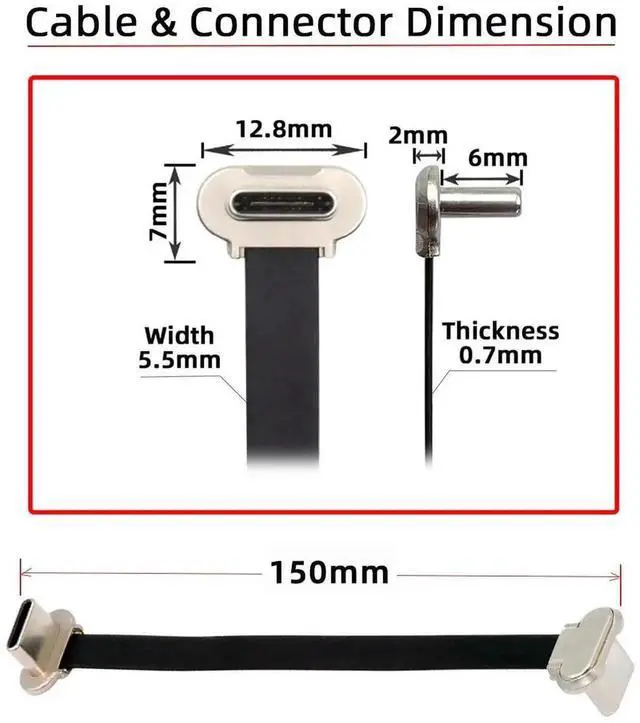 Alt view image 3 of 7 - JAENFONG Cord Angled USB-C Type C to USB-C Ultra Slim Flat Power USB2.0 Data Cable 65W Fast Charge for Laptop Tablet Phone (15cm)