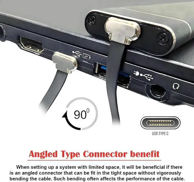 Alt view image 5 of 7 - JAENFONG Cord Angled USB-C Type C to USB-C Ultra Slim Flat Power USB2.0 Data Cable 65W Fast Charge for Laptop Tablet Phone (15cm)